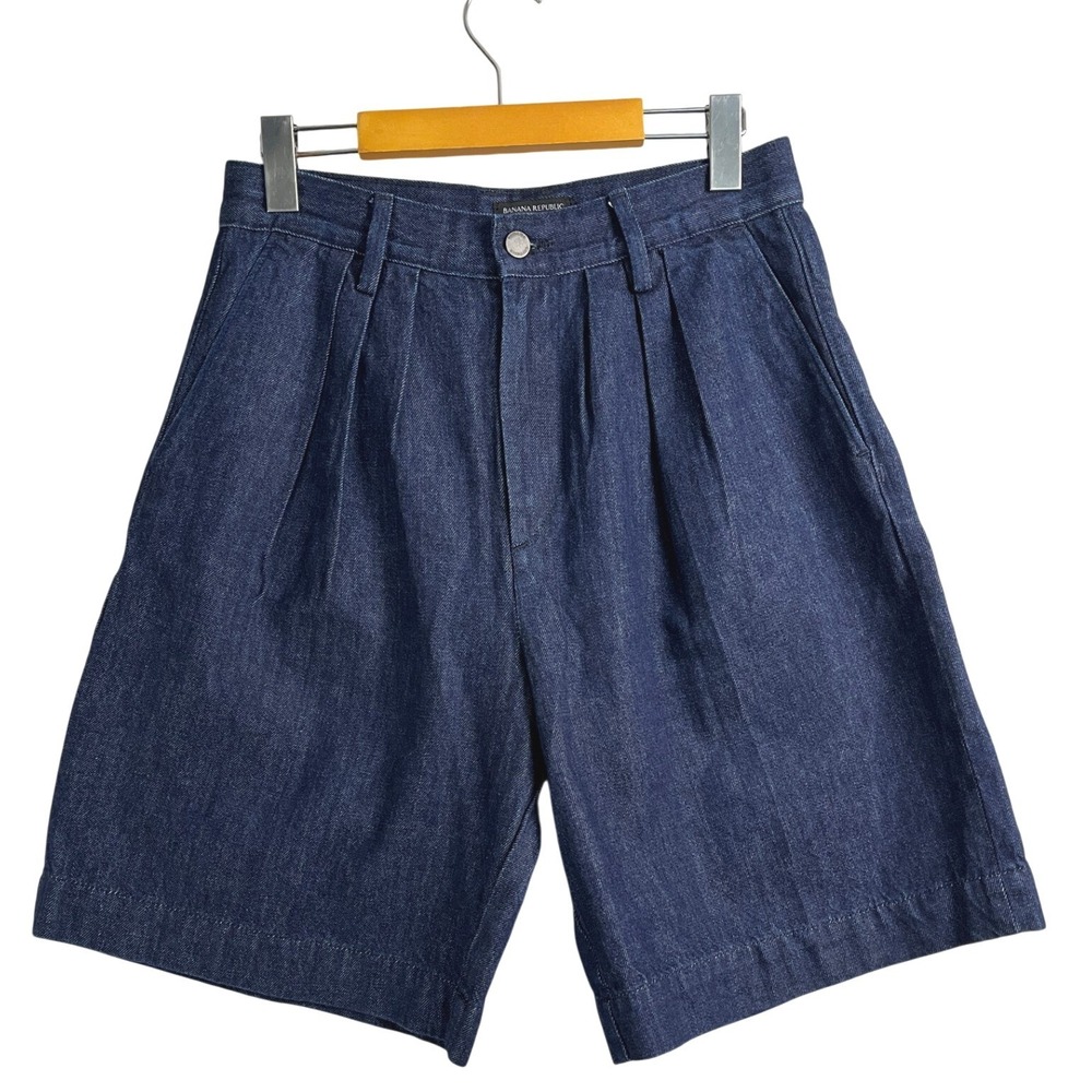 Banana Republic High Rise Pleated Denim Shorts Dark Wash 26 Denim Baggy Jorts